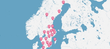 Karta över Sverige där lokala kanslier finns utmärkta